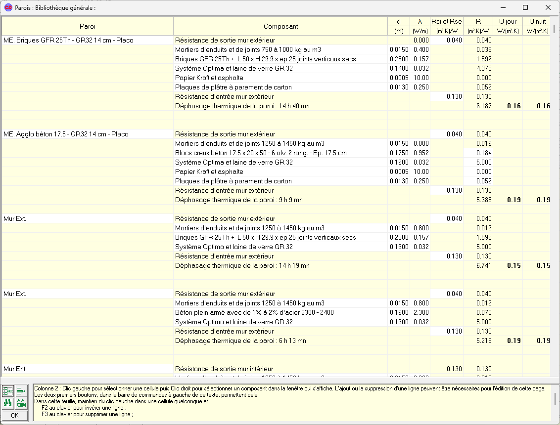 Bibliothèque parois évolutive et composants logiciel Déperditions version graphique