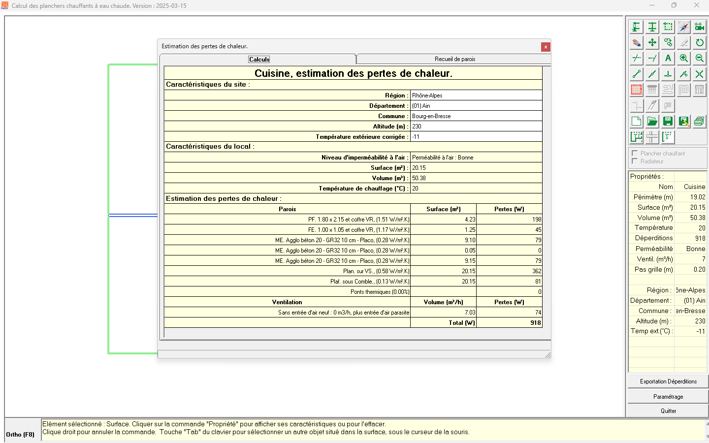 Calcul automatique déperditions liaison version tableur - Déperditions graphique