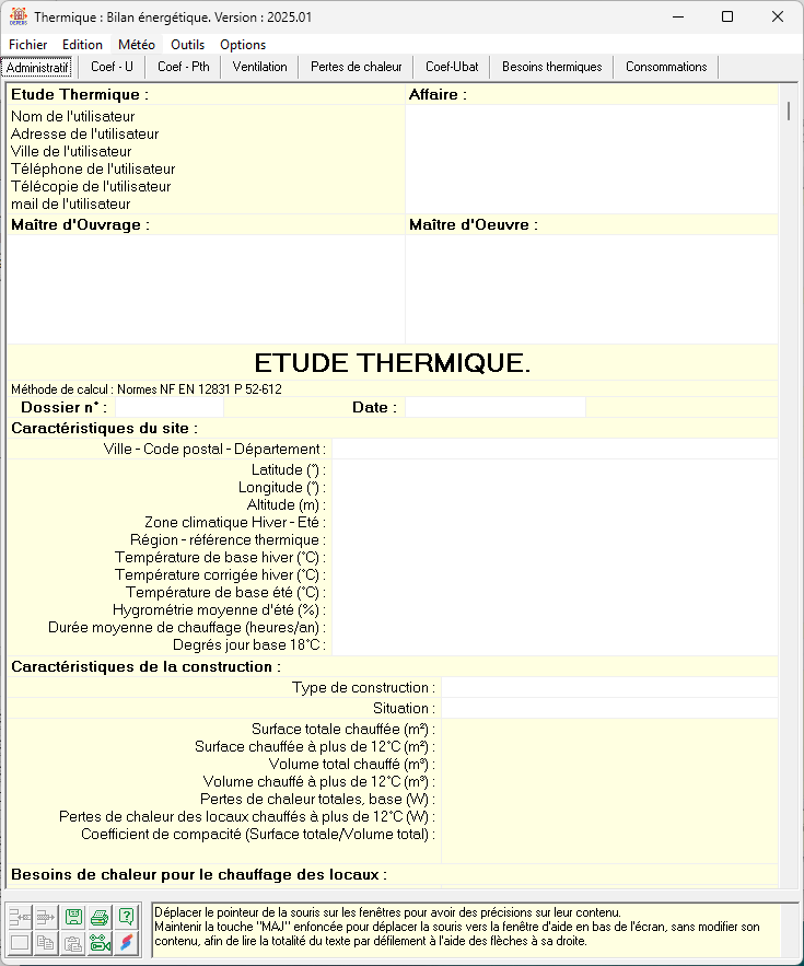 Interface logiciel Déperditions version tableur - calcul thermique bâtiment simple et intuitif