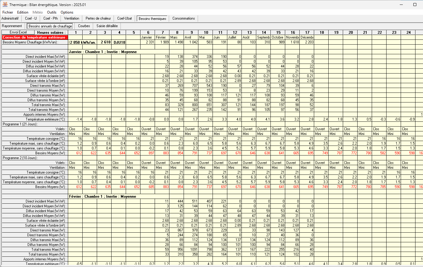 Besoins de chauffage bâtiment calcul Déperditions version tableur