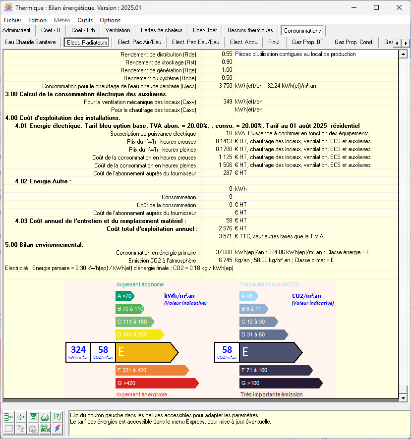 Prix d'exploitation et indicateurs énergétiques logiciel Déperditions