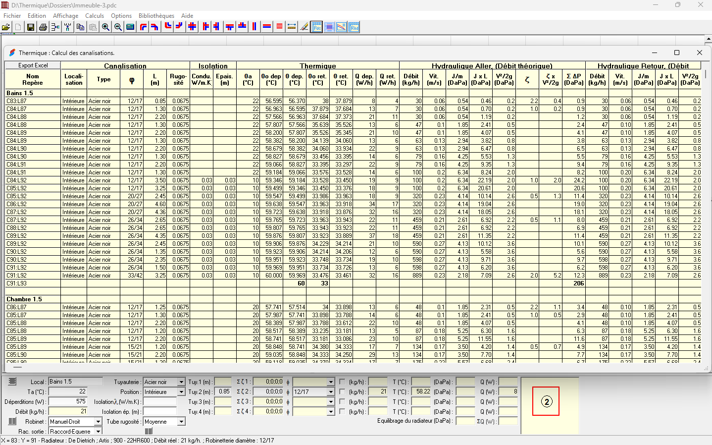 Calcul détaillé pertes de charge et pertes de chaleur réseaux - Logiciels Thermiques