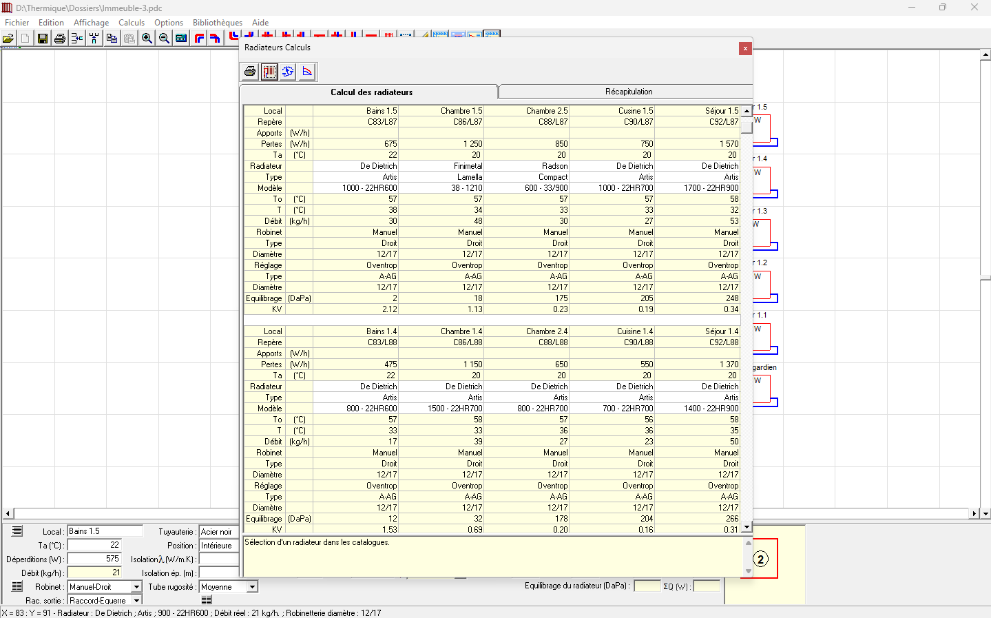 Tableau calcul radiateurs valeur équilibrage KV - Logiciels Thermiques